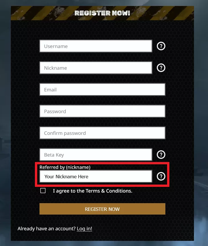 Image showing where to enter nickname of the referring friend.